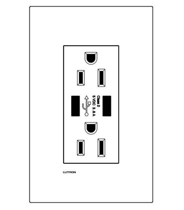 TOMA DUPLEX LUTRON 15 A INVIOLABLE DUAL USB COLORES MATE SIN PLACA