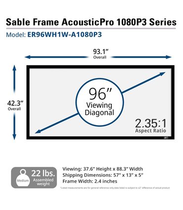 Elite Screens Sable Frame AcousticPro1080P3  96" Diag. 2.35:1, Sound Transparent Perforated Weave Fixed Frame Projection Project