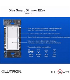 Interruptor de atenuación inteligente Diva ELV+ para sistemas Caseta, LED de 250 vatios, requiere neutro, blanco