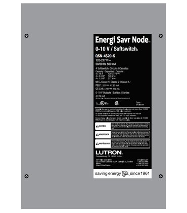 Tablero Lutron Energi Savr Node con SoftSwitch 4 zonas 20A